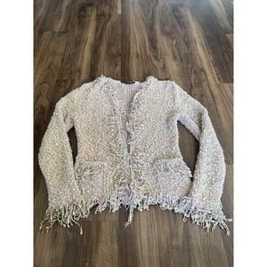 Lorena Antoniazzi Cardigan Sweater Womens Small Multicolor Fringe Knit Boucle